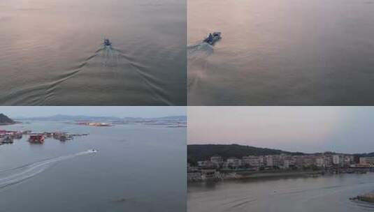 傍晚捕鱼归来的渔船高清在线视频素材下载