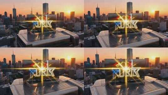 城市高楼日落时分特效画面高清在线视频素材下载