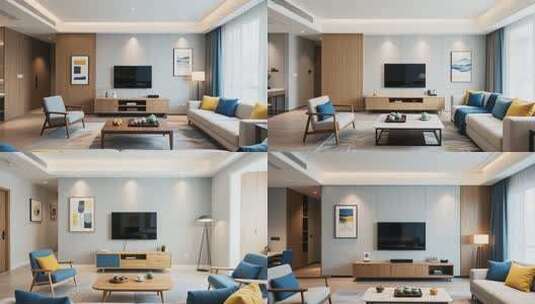 现代简约风格客厅室内场景高清在线视频素材下载