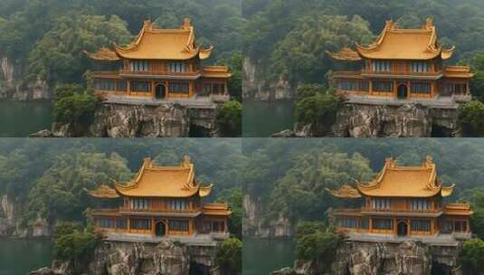 山水间中式古建筑风景高清在线视频素材下载