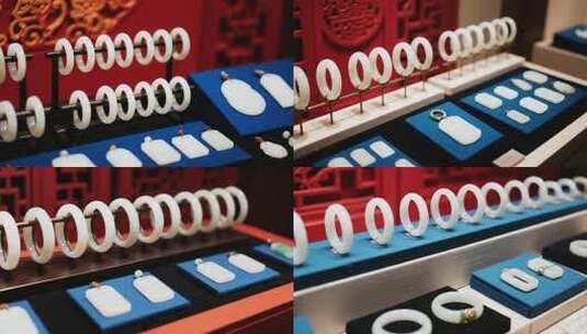 展示架上的玉石手镯和挂件高清在线视频素材下载