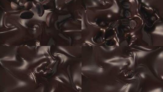 巧克力豆掉进巧克力液体中高清在线视频素材下载