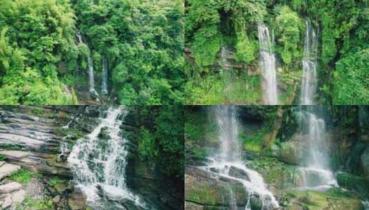 户外高山流水岩石瀑布生态环境青山绿水视频高清在线视频素材下载