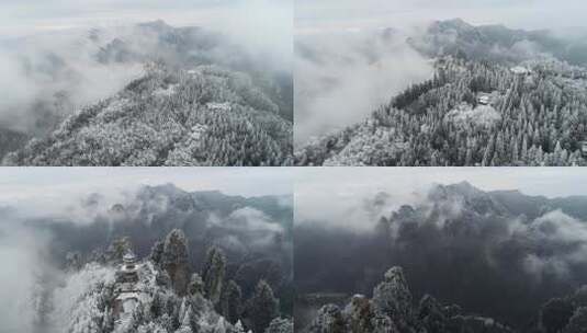 张家界武陵源景区冰雪云海雾凇航拍高清在线视频素材下载