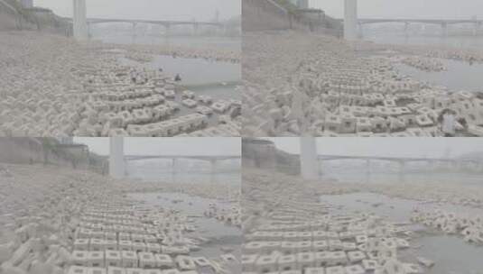 重庆南滨游艇码头防洪石高清在线视频素材下载