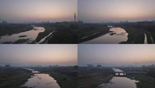义乌清晨航拍高清在线视频素材下载
