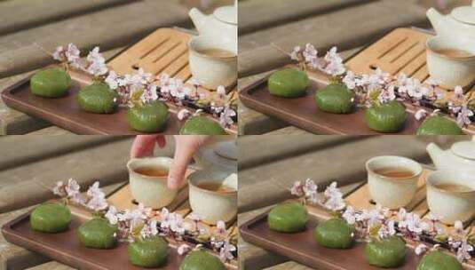 清明节品茶吃青团高清在线视频素材下载