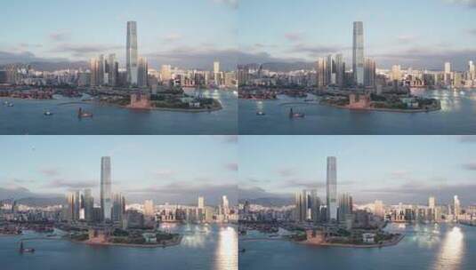 航拍中国香港西九龙区地标建筑高清在线视频素材下载
