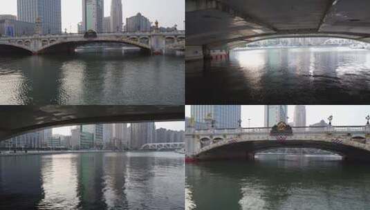 0061高清4k航拍天津海河地标北安桥穿梭桥洞高清在线视频素材下载