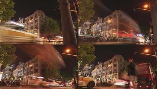 武汉江汉路路口人群过马路车流城市夜景高清在线视频素材下载