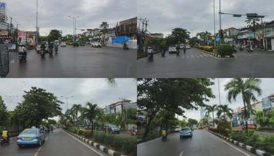 雨后巴厘岛公路边车流人流穿梭手持拍摄动感高清在线视频素材下载