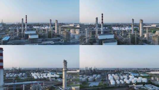 现代大型石油化工企业炼油厂黄昏航拍视频高清在线视频素材下载