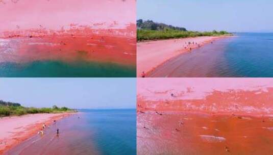 红沙滩红色浪漫海滩红蓝交接高清在线视频素材下载
