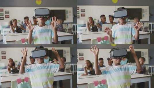 男孩戴着VR眼镜高清在线视频素材下载
