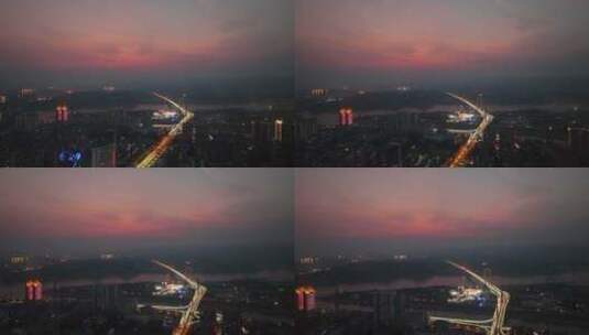 航拍宜昌城市建筑夜景晚霞高清在线视频素材下载