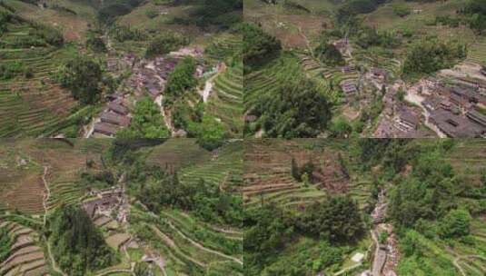 航拍浙江丽水云和梯田风景区白银谷古村落高清在线视频素材下载