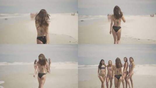 沙滩上穿比基尼的美女高清在线视频素材下载