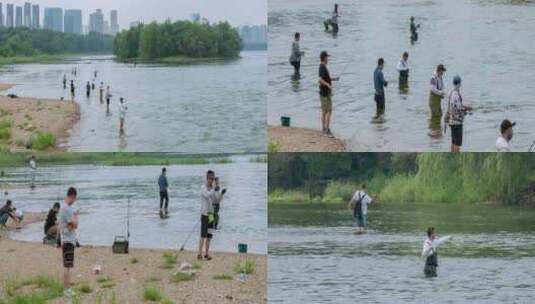 钓鱼河边浑河沈阳高清在线视频素材下载