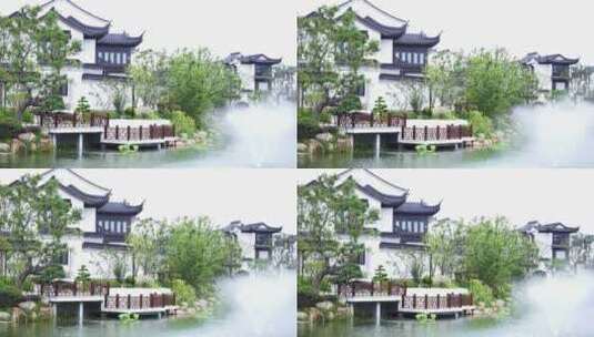 传统中式别墅和喷泉高清在线视频素材下载