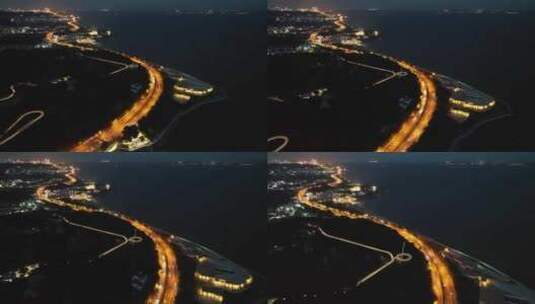 厦门环岛南路夜景公路航拍沿海公路海边公路高清在线视频素材下载