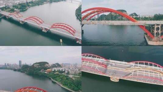 航拍广西柳州文惠桥与城市山水风景高清在线视频素材下载