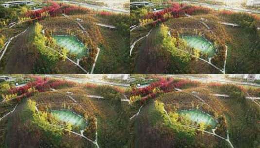 西安雁南公园秋季航拍高清在线视频素材下载