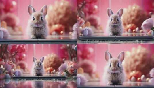 4K兔子表演快乐有趣宠物兔年哺乳动物动物园高清在线视频素材下载