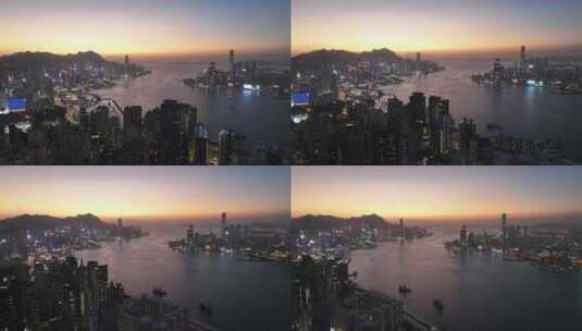 香港傍晚蓝调航拍高清在线视频素材下载