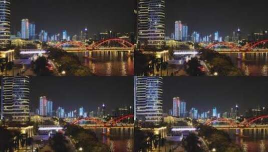 珠江夜景星寰国际商业中心解放桥_8K高清在线视频素材下载