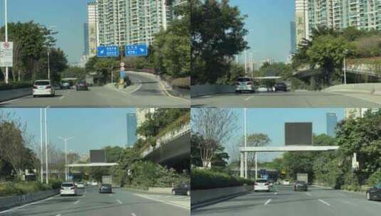 开车行驶在深圳道路车流交通城市车窗外风景高清在线视频素材下载