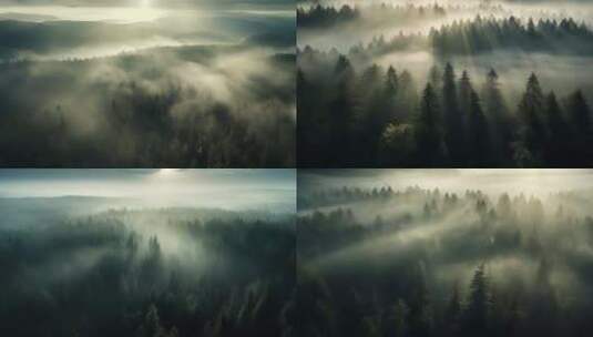 清晨丁达尔森林自然意境云雾唯美逆光云海高清在线视频素材下载