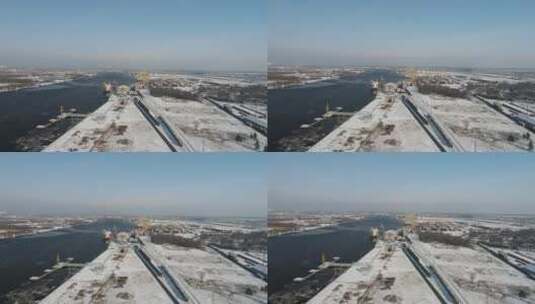 航拍冬季海港风光高清在线视频素材下载