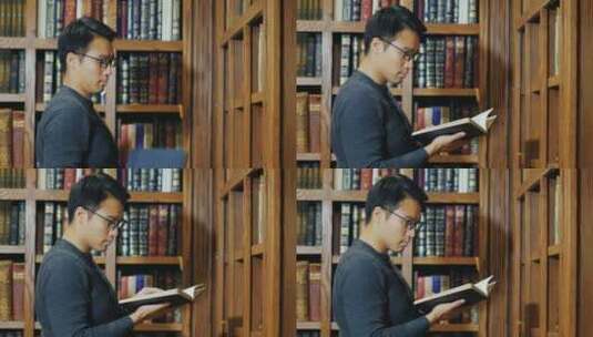男人在图书馆看书高清在线视频素材下载