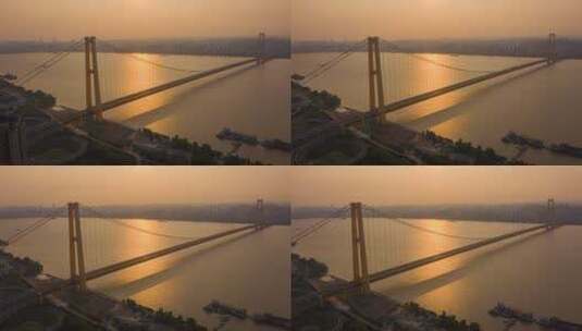 4k无人机航拍武汉杨泗港长江大桥车流延时高清在线视频素材下载