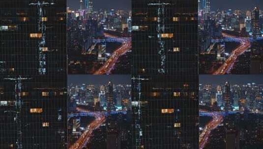 4K航拍上海黄埔延安高架交通夜景高清在线视频素材下载