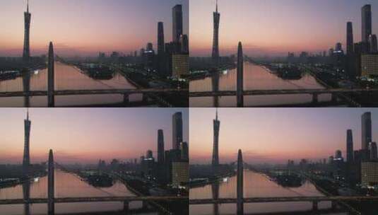 广州塔小蛮腰珠江新城猎德大桥二沙岛日出高清在线视频素材下载