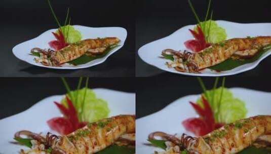海鲜美食鱿鱼卷高清在线视频素材下载