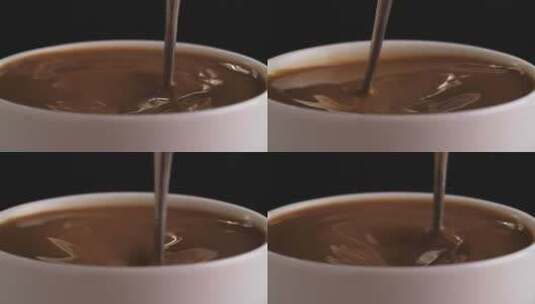 搅拌咖啡的慢镜头高清在线视频素材下载