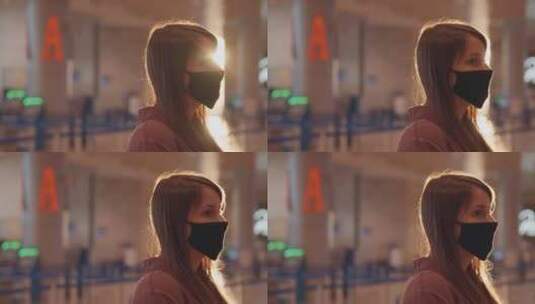 机场戴口罩的女人高清在线视频素材下载