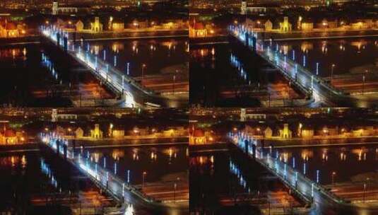 延时航拍夜晚大桥上的车流高清在线视频素材下载