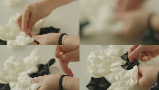 手工缝制制衣装饰品特写高清在线视频素材下载