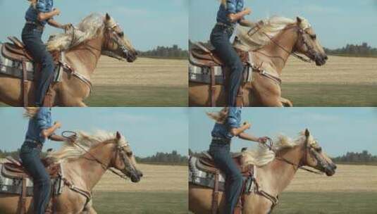 女人骑马的低角度拍摄高清在线视频素材下载