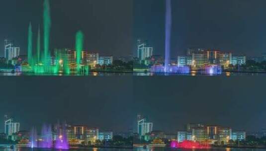 鄂州延时鄂州市政府凤凰广场音乐喷泉表演高清在线视频素材下载