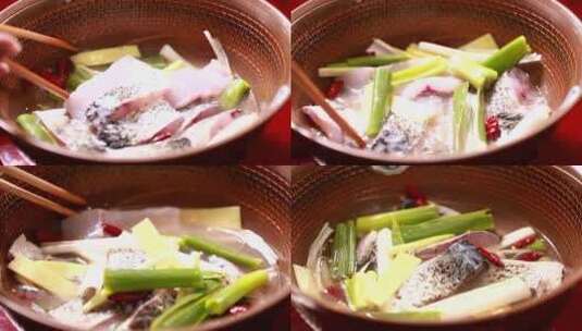 【镜头合集】厨师用葱姜水腌制鱼块 (7)高清在线视频素材下载