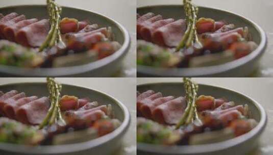 芦笋冷肉食物特写镜头高清在线视频素材下载