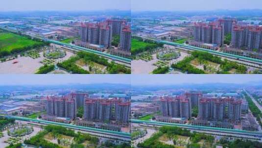 广州花都城市住宅与公路繁忙车流全景风光高清在线视频素材下载