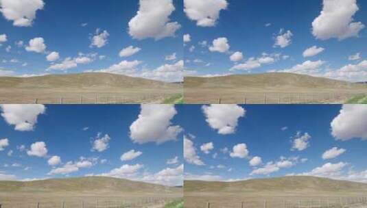 实拍青藏高原的蓝天白云和输电线路高清在线视频素材下载