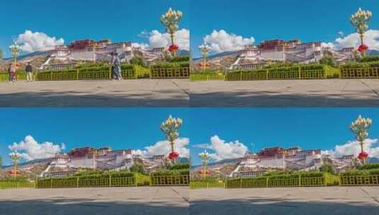 西藏拉萨布达拉宫延时摄影蓝天白云高清在线视频素材下载