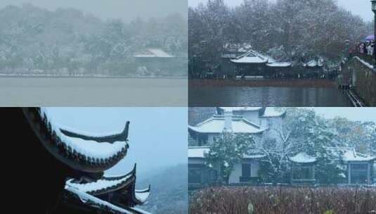 杭州西湖冬天江南雪景4K视频素材高清在线视频素材下载