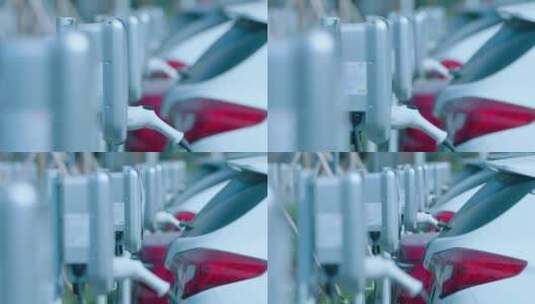 比亚迪新能源汽车 一排充电桩 虚实摇 组镜高清在线视频素材下载
